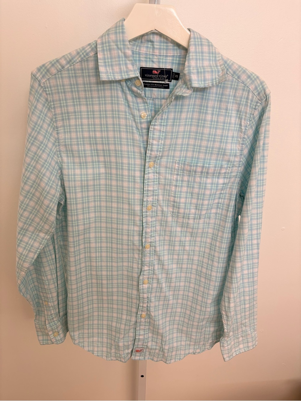 Vineyard Vines Light Mint and White Plaid Button-Down Shirt